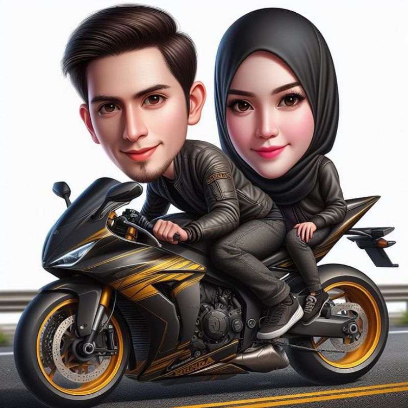 Karikatur Naik Motor | Karikatur Ai| Karikatur 3D| perwajah 10k