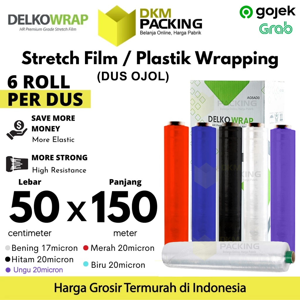 

Plastik Wraping Stretch Film Plastic Wrapping50cm x 150m WRAPPING DELKOWRAP TEBAL OJOL DUS