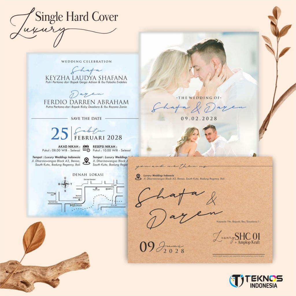 CETAK UNDANGAN PERNIKAHAN CUSTOM - UNDANGAN FULL COLOUR - UNDANGAN LUXURY SINGLE HARD COVER  PLUS AM