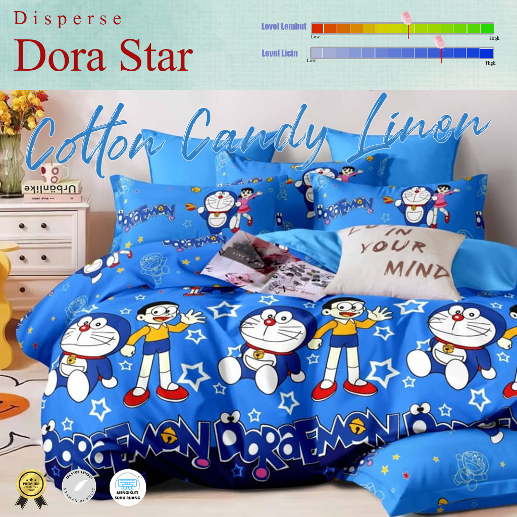 Sprei Set Motif Dora Star Katun Disperse / Bedcover Motif Anak / Sprei Anak-anak