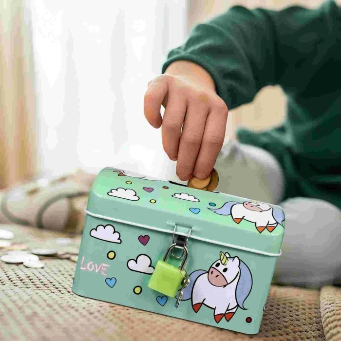 Celengan Kaleng Kunci Gembok Kotak Buka Tutup Unicorn