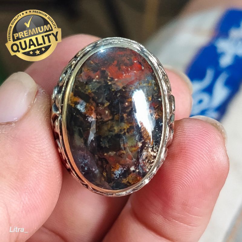 code 62. Batu cincin natural badar besi pancawarna marble.