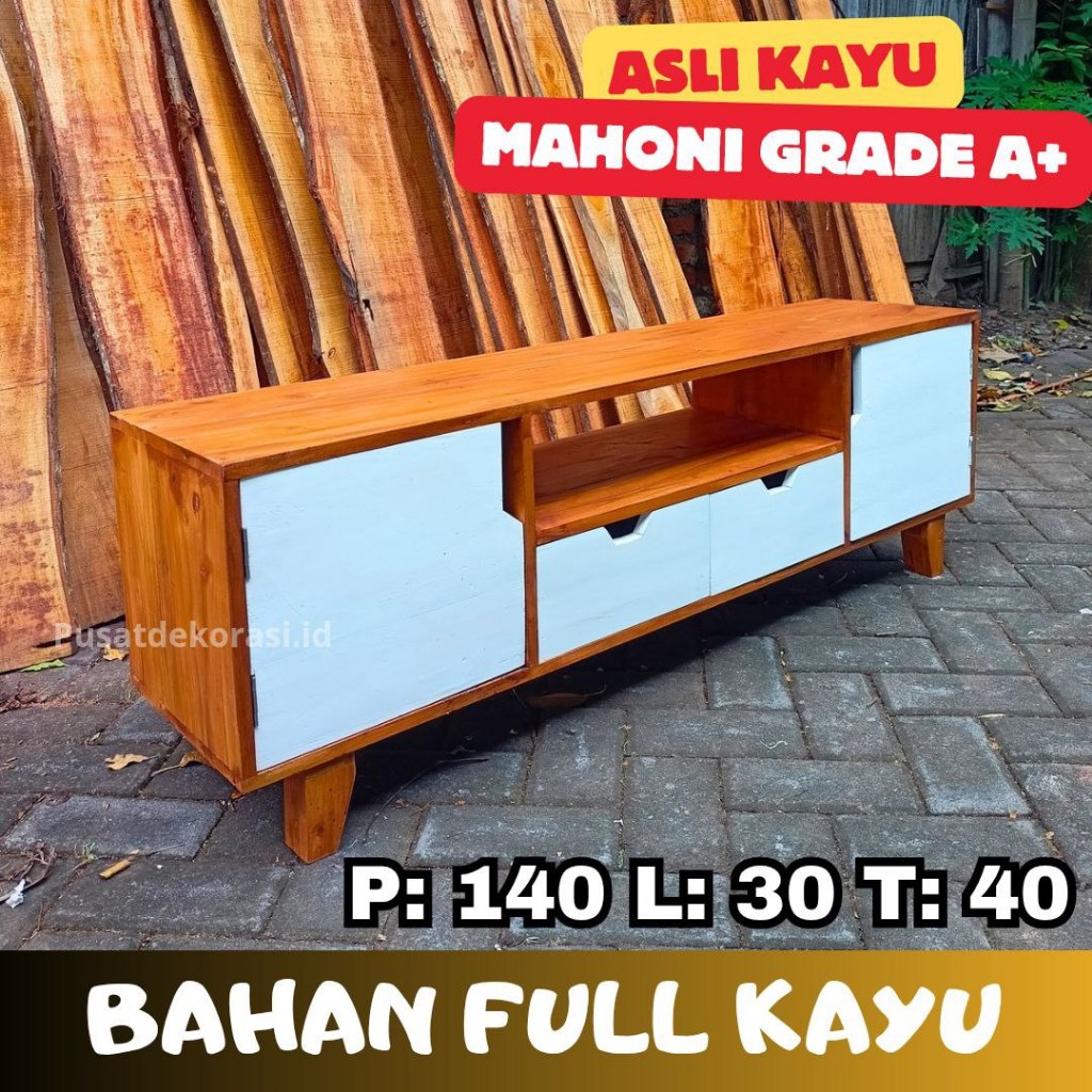 Meja Tv Minimalis Rak Tv Kayu Mahoni Solid Modern Bisa Untuk Televisi 50 inch lebih