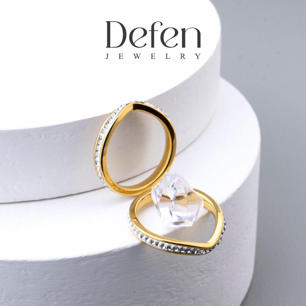 Defen Jewelry - Cincin Titanium Wanita Anti Luntur Perhiasan Perempuan Full Mata Mewah Elegan Anti K