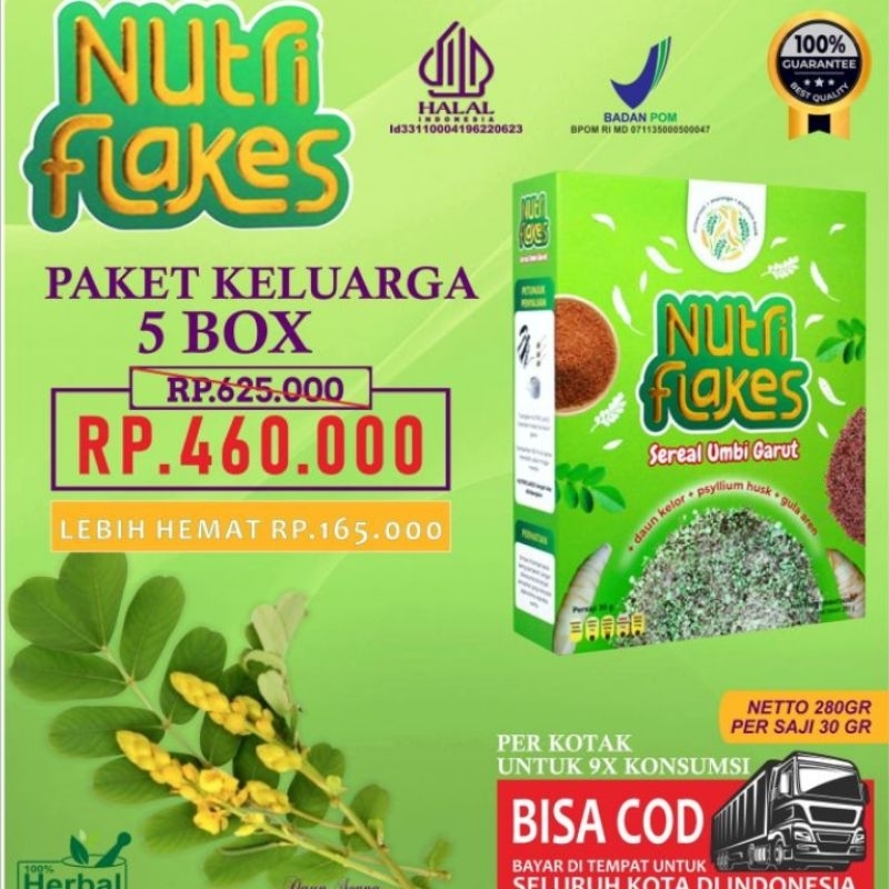 

PROMO [PAKET HEMAT SEHAT 5 BOX] NUTRIFLAKES - ORIGINAL 100% Nutriflakes Sereal Umbi Garut Solusi Penderita Asam Lambung Maag Kronis Gerd