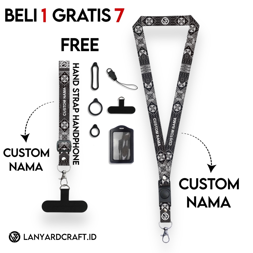 

Lanyard Custom Nama Ethnic Series Free Strap Handphone Adjustable Gantungan Tali Lanyard