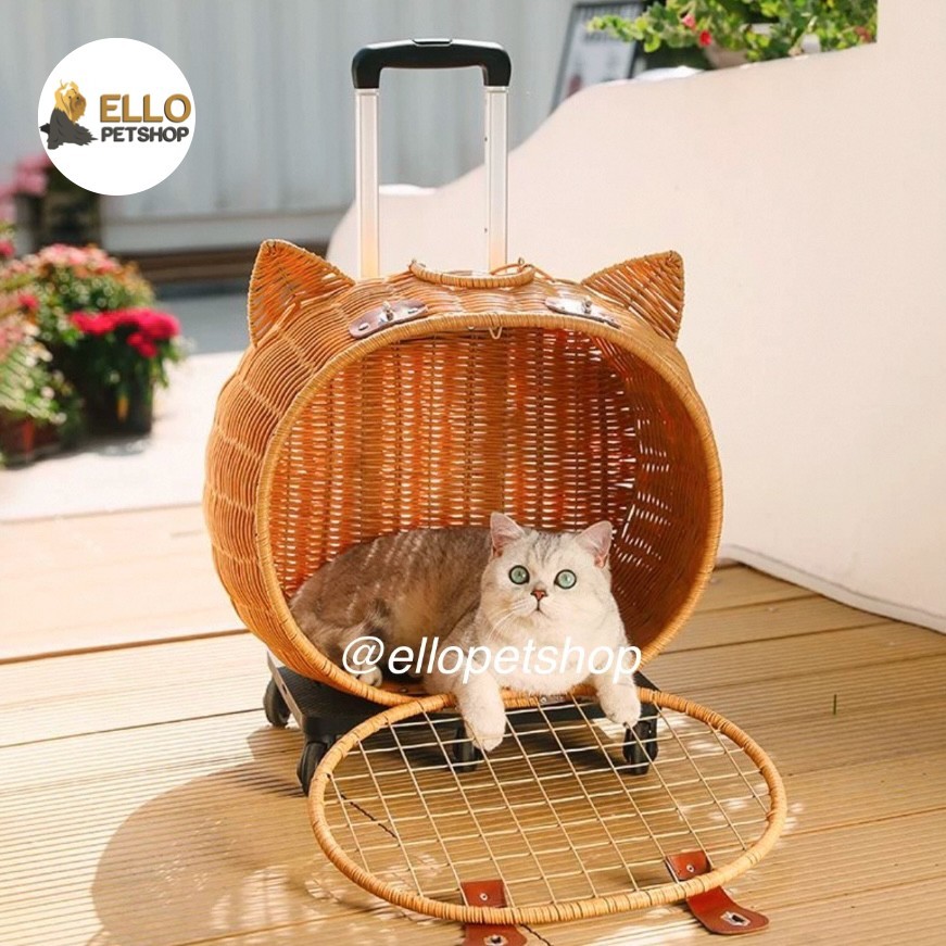 KOPER ANJING KUCING ROTAN/ TAS KUCING/TROLI KUCING/ STROLLER KUCING