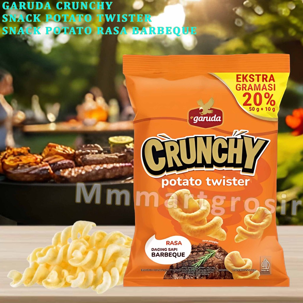

Garuda Crunchy / Snack Potato Twister / Snack Potato Rasa Daging Sapi BBQ / 50+10gr