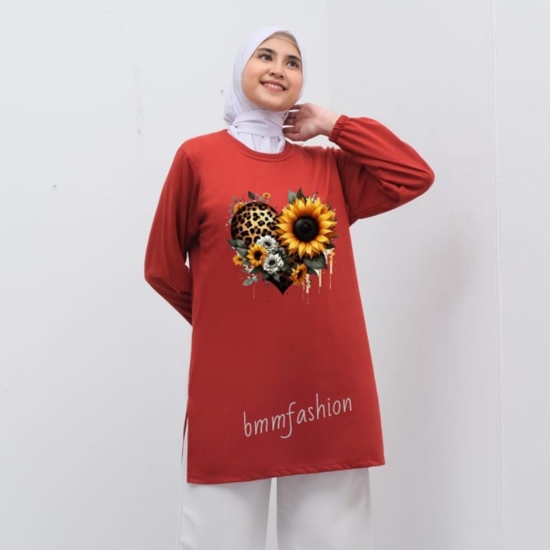 Baju Tunik wanita/baju kaos tunik murah motif Bunga Matahari terbaru