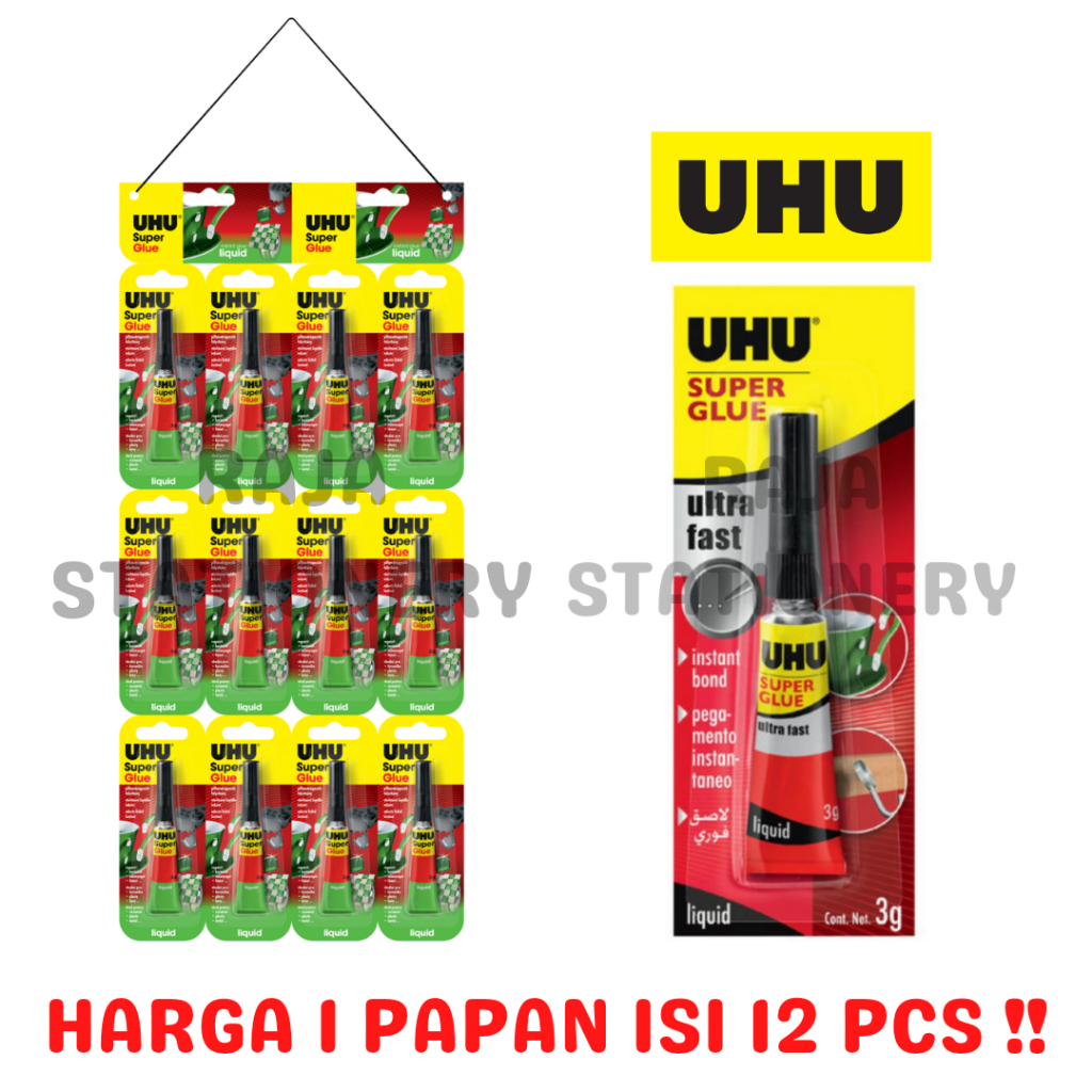 

UHU SUPER GLUE 3g LEM UHU SUPER KUAT SERBAGUNA KAYU PLASTIK LUSIN RENCENG [12PCS]