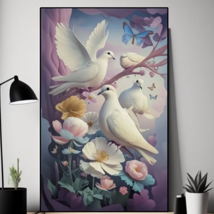 Cetak Poster Sepasang Burung Merpati Putih dekorasi rumah ruangan Tamu kamar aesthetic