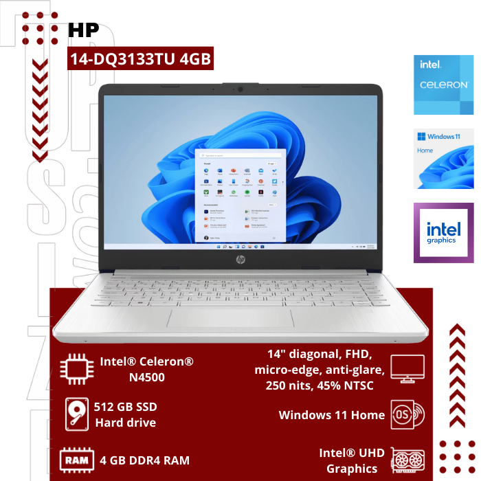 HP 14-DQ3133TU 4GB Intel® Celeron® N4500