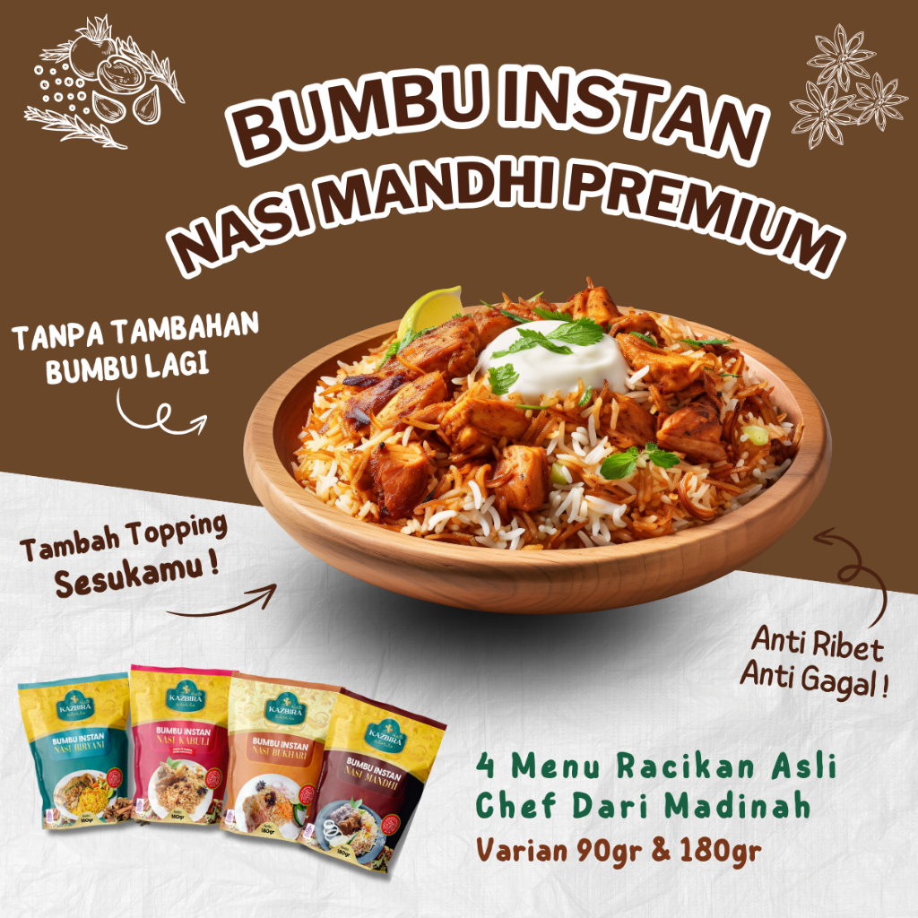 

Kazbira - Bumbu Instan Nasi Mandhi Premium Ala Timur Tengah - Bukan Bubuk Perisa
