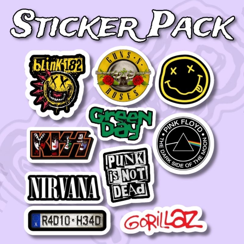 

Sticker Band Mix Vol 3 Guns n roses Nirvana Pistol Blink 182 Pack isi 10 pcs vinyl waterproof