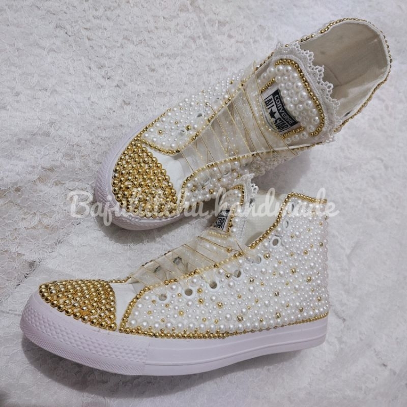 Sepatu Converse Kanvas Putih Gold High