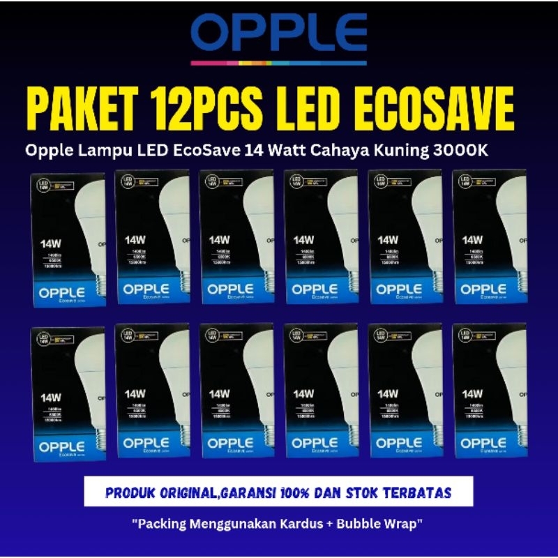 Lampu Led Opple 14Watt Cahaya Kuning 3000k Isi 12Pcs