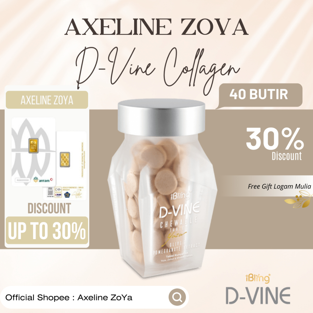 D VINE COLLAGEN GROSIR 40 BUTIR - Candy Collagen Dvine Collagen Original 100% Ori Wellous iBling Col