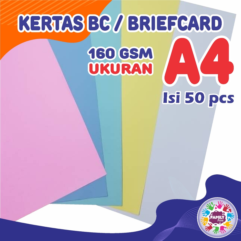 

KERTAS BC Brief Card Ukuran A4 160 gsm isi 50 pcs / Kertas Brief Card A4 Warna