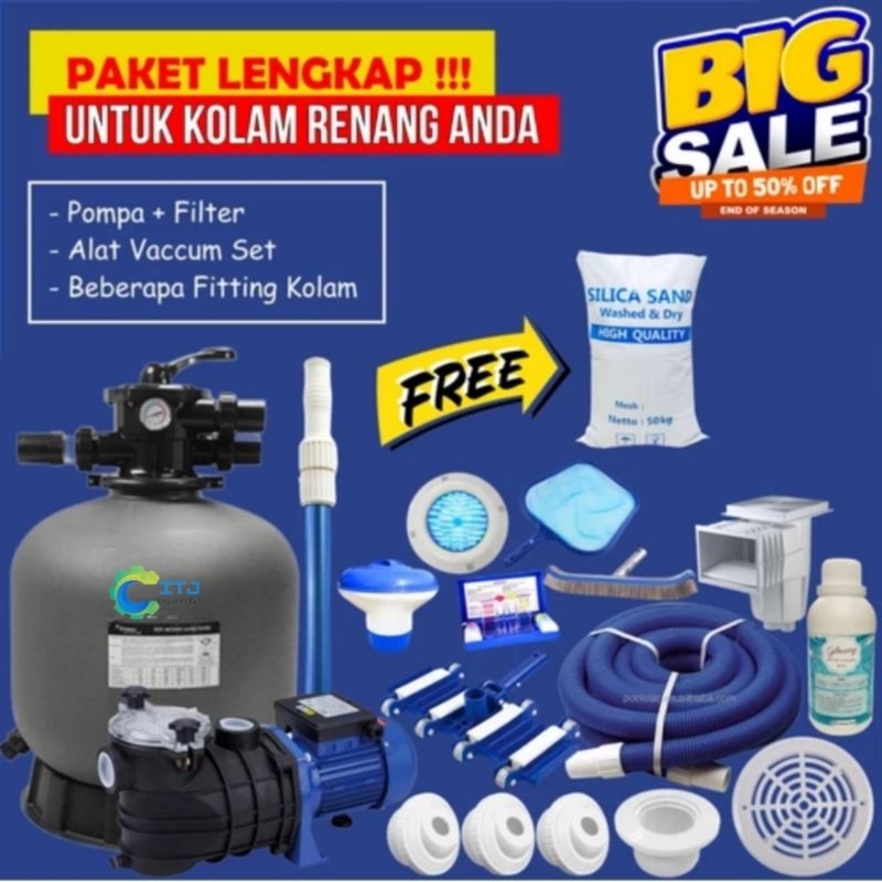 Mesin Pompa Air Kolam Renang 1HP Sand Filter Emaux Paket Kolam Renang