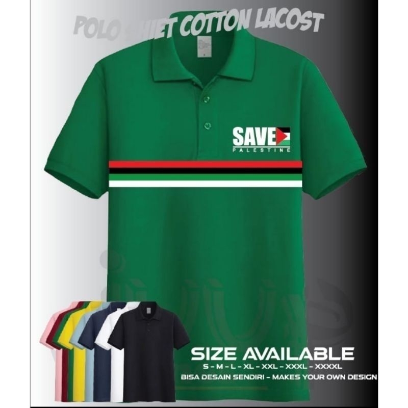 Tshirt - Polo Shirt - Kaos Polo - Kaos Kerah - Baju Kerah - Save Palestine Palestina