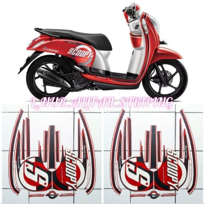 Stiker Striping Lis Les Body Polet Body Motor Honda Scoopy Sporty 2015 2016 Warna Merah