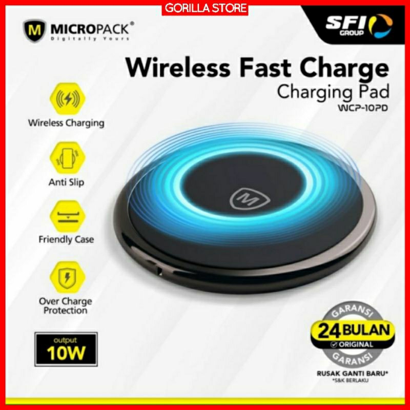 Micropack Fast Charger Wireless Charging PAD With USB-C PD Input (WCP-10PD-BK)