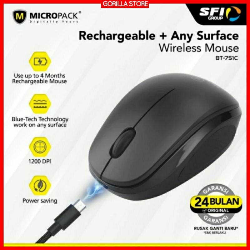 Micropack Wireless Mouse Blue Tech Rechargeable (BT-751C)