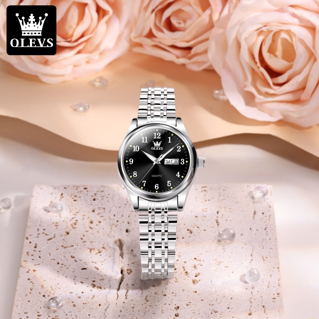 OLEVS Jam Tangan Wanita Kecil Rantai Stainless Steel Casual Fashion Korea Jam Tangan Cewek Elegan