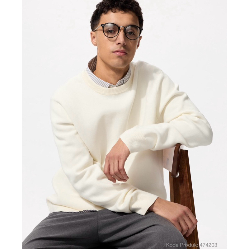 SALE‼️ UNIQLO COWOK SWEATER WASHABLE MILANO RIB KERAH BULAT LENGAN PANJANG