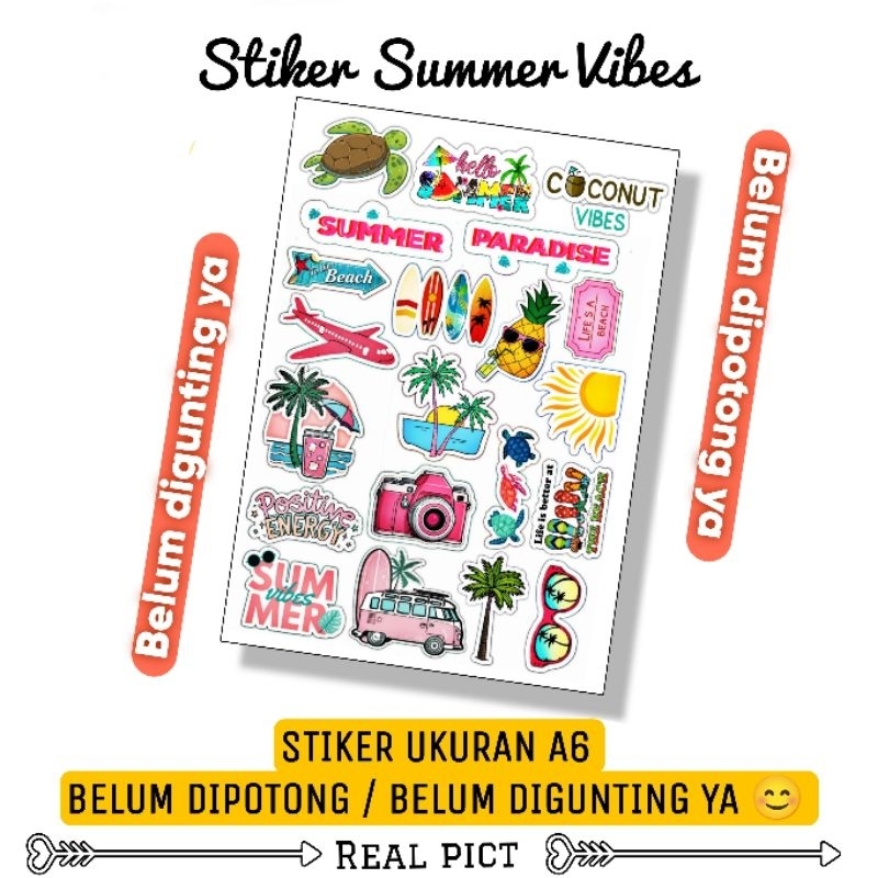 

STIKER SUMMER VIBES / STIKER BELUM DIPOTONG BAHAN VINYL UKURAN A6 / STICKER SUMMER / STIKER KARAKTER LUCU