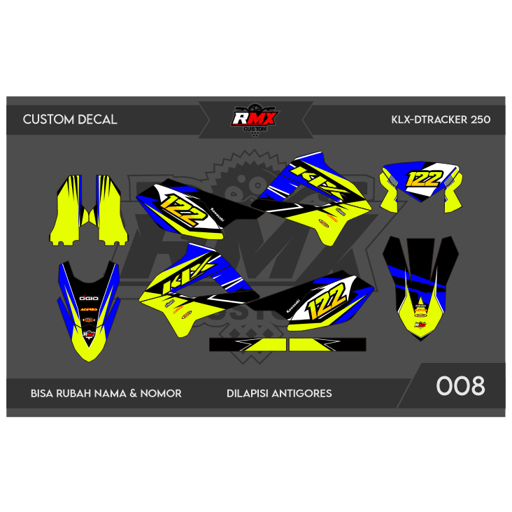DECAL STICKER KLX 250 S (008) DEKAL STIKER DTRACKER 250 FULLBODY HITAM MERAH, KUNING, HIJAU, BIRU TU