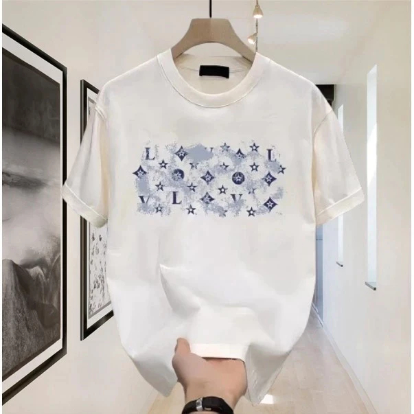 COD LV Logo Louis Vuitton Original 100% Cotton Heavyweight Baju Kaos Boxy Fit T Shirt Pria Wanita Gr