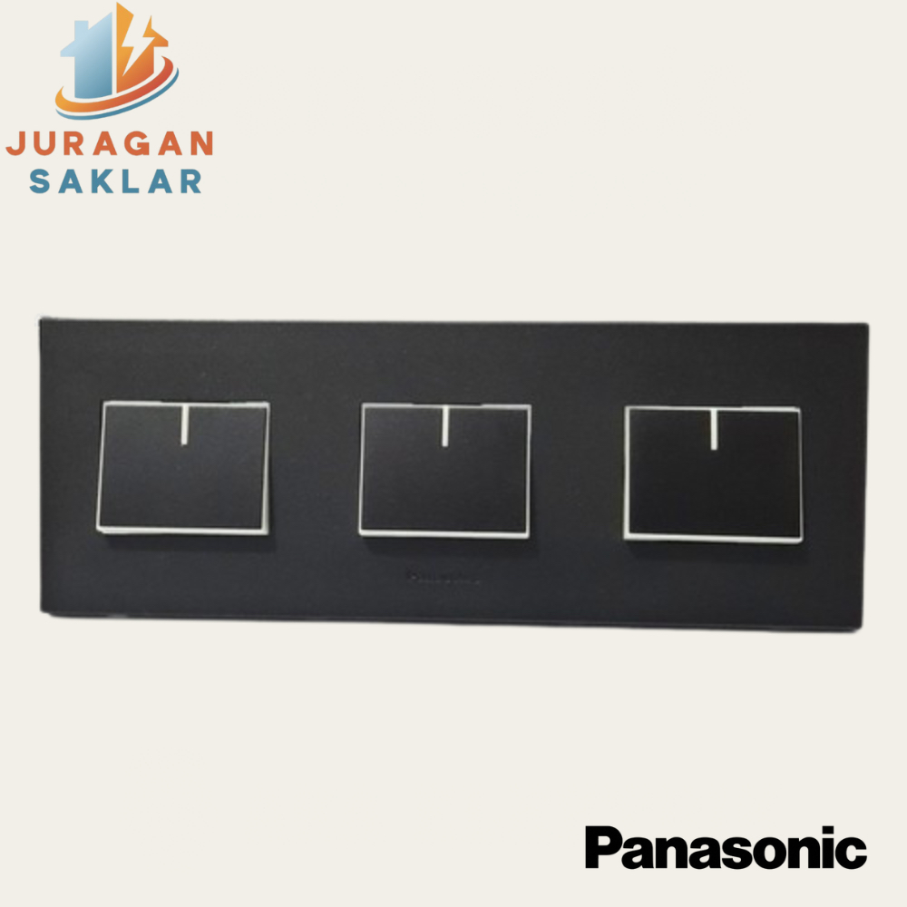 Saklar 3 gang 3 tombol switch lebar Panasonic Black Hitam minimalis