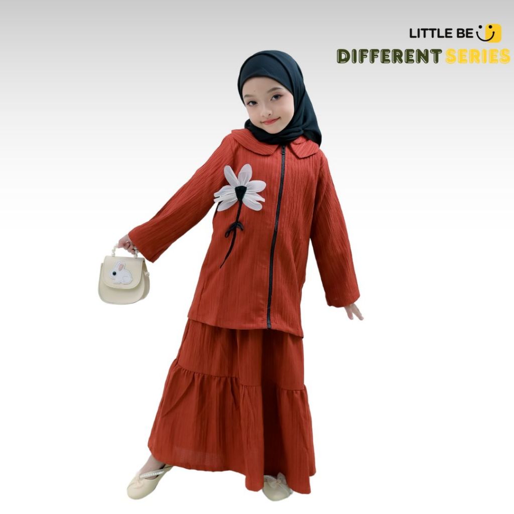 Little Be-Different Series, 2in1 Fashion Gamis Anak 2 Gaya dalam 1 Outfit, Shimmer Crush, Merah Bata