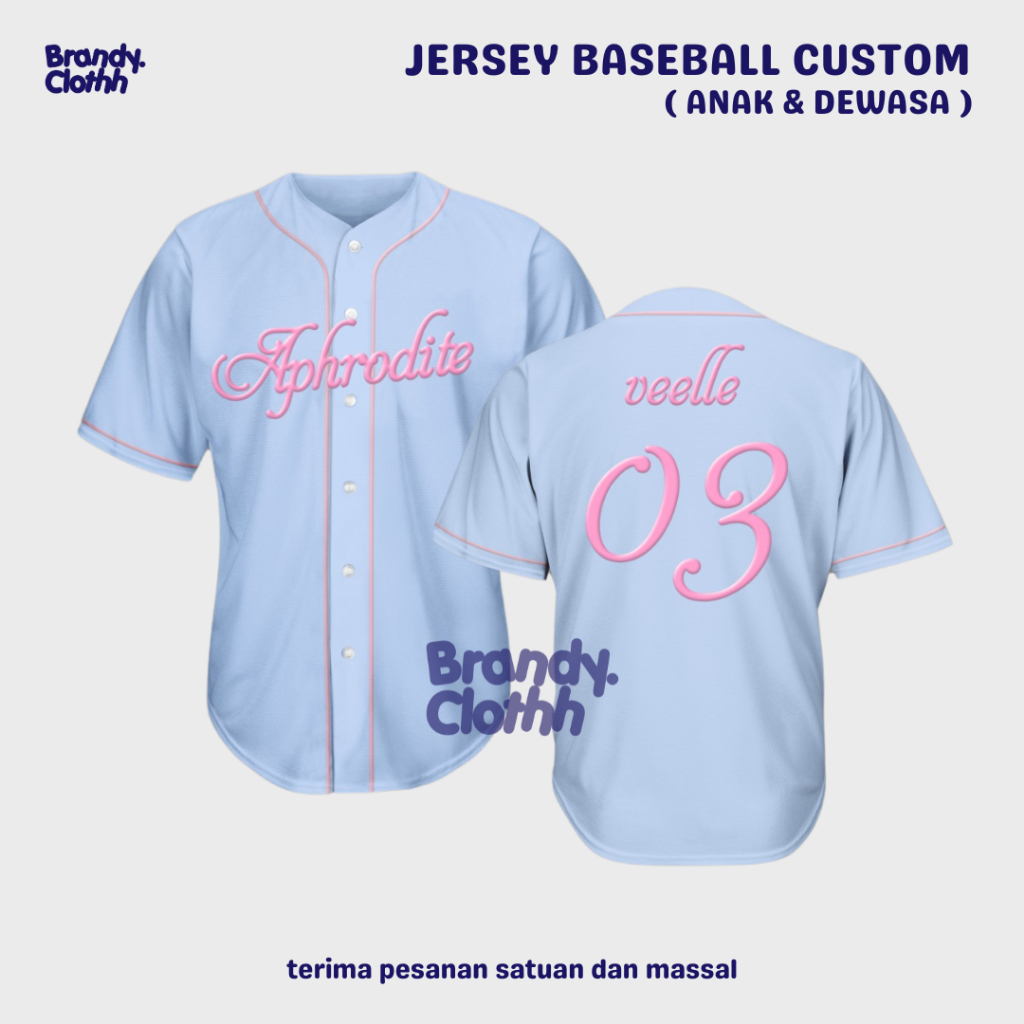 [BEBAS CUSTOM] Jersey Baseball Custom Bordir Bebas Desain Blue Pink Unisex