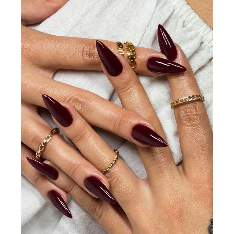 Press On Nails Polos Maroon Kuku Palsu Kustom