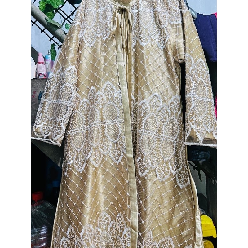 Gamis Brukat Tile Maxi Wanita Satin Raya Mewah