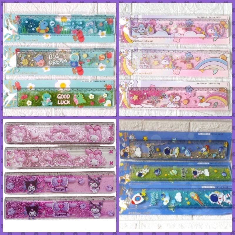 

Penggaris gliter manik air sanrio, unicorn, dinosaurus, astronot / Penggaris manik air kuromi, melody, unicorn, dinosaurus / Penggaris tebal gliter air 20 cm, 30 cm / Penggaris lipat gliter manik air 30 cm kuromi, melody