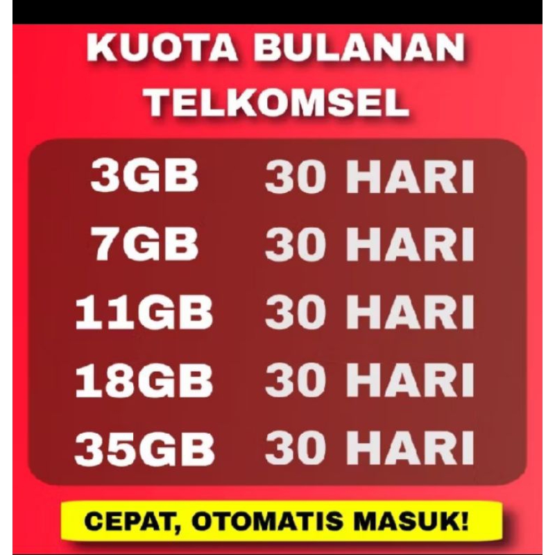 PAKET DATA TELKOMSEL / isi ulang paket data simpati telkomsel harian mingguan bulanan 1GB 3GB 5GB 8G