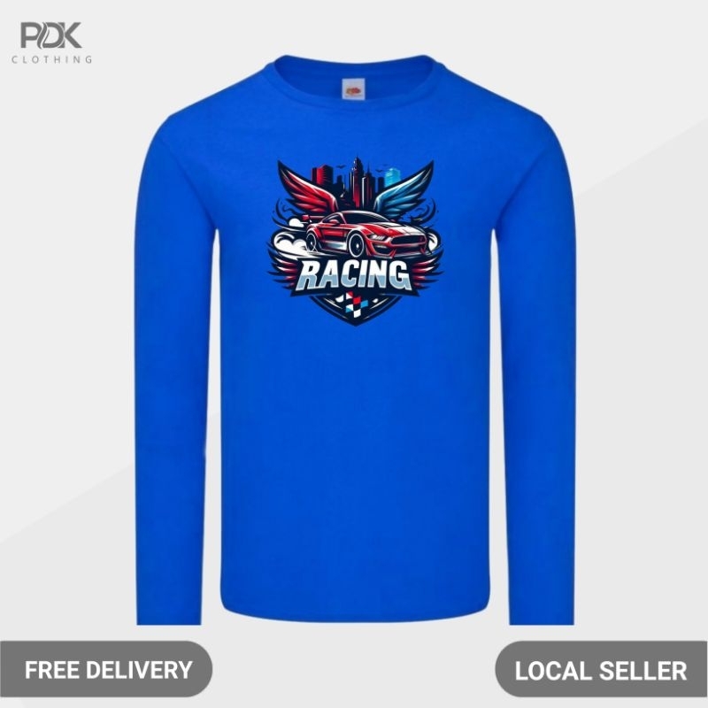 Kaos Pria Baju Lengan Panjang Balap Mobil Desain