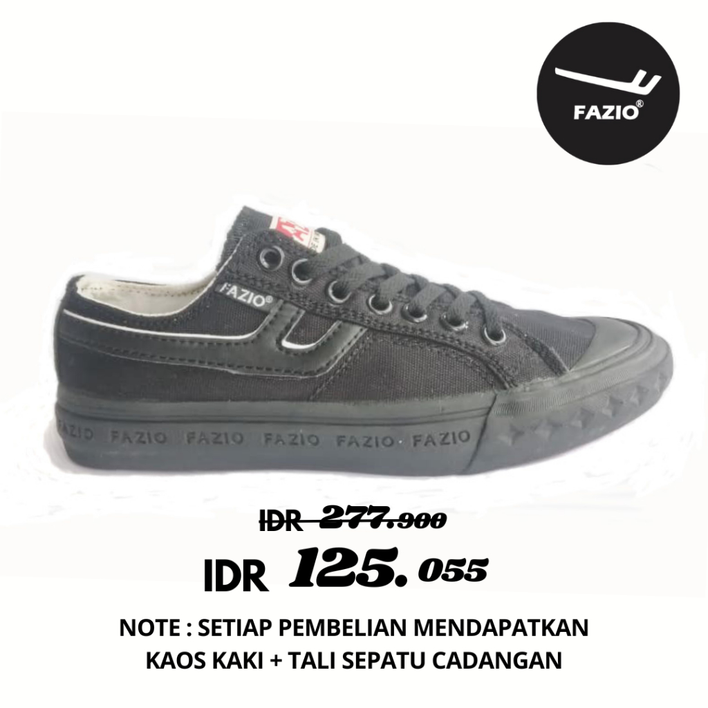 Fazio - Sepatu Unisex Clasic Low All Black Sneakers Pria Wanita