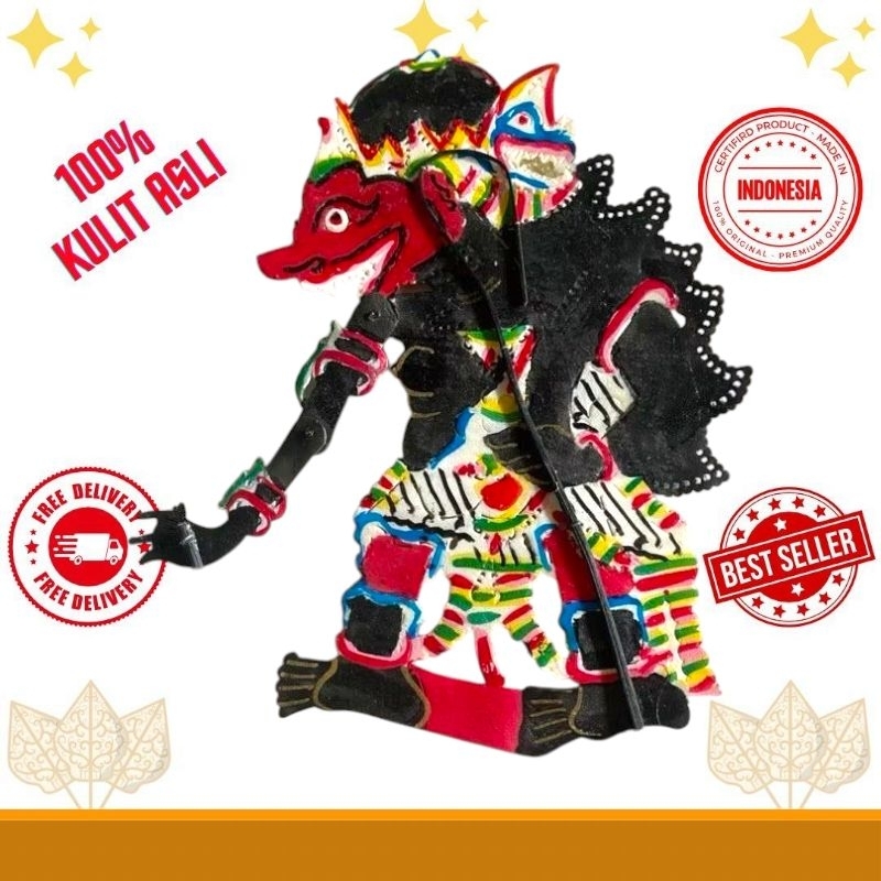 WAYANG kulit BUTO BABRAH HITAM BAHAN KULIT SAPI TEBAL TINGGI -+ 45 CM