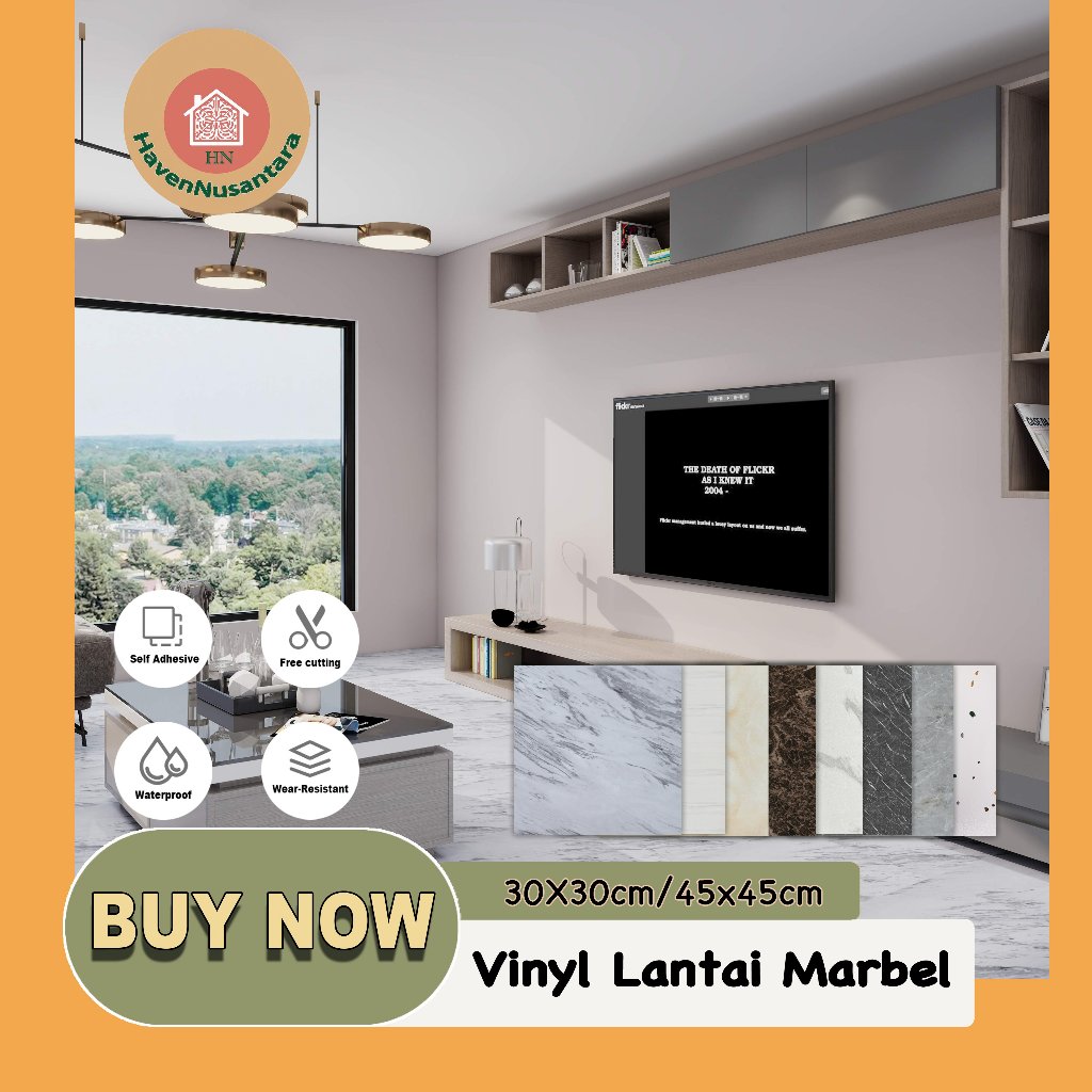 HavenNusantara - Stiker Lantai Keramik Marmer 30x30cm/45x45cm - Dekorasi Ruang Tamu Modern, Tahan Ai