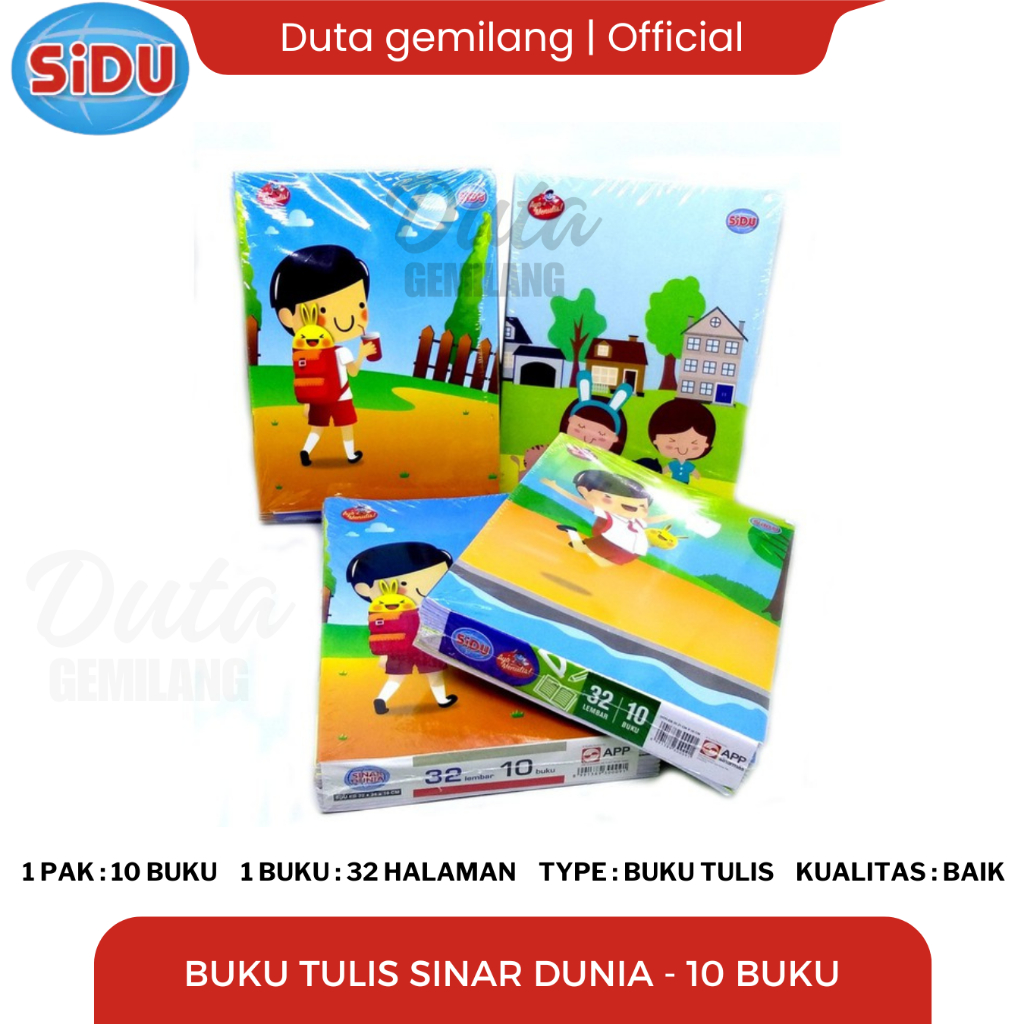 

Buku Tulis Sidu Sinar Dunia 32 Lembar / Pak isi 10 Buku / Duta Gemilang