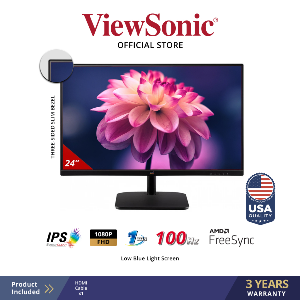 ViewSonic 24” IPS Monitor VA2432-H VA2432H | 1080p | Frameless | 100Hz