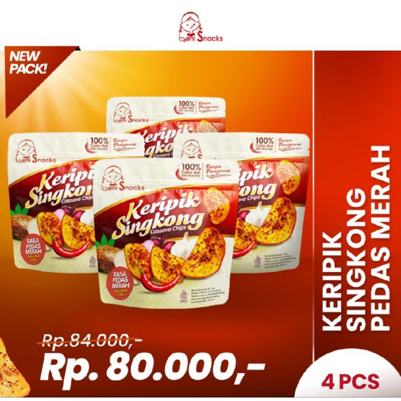 

Leni Snacks NEW PACKAGING - 4 Pcs Keripik Singkong Pedes Merah (NEW PACK)