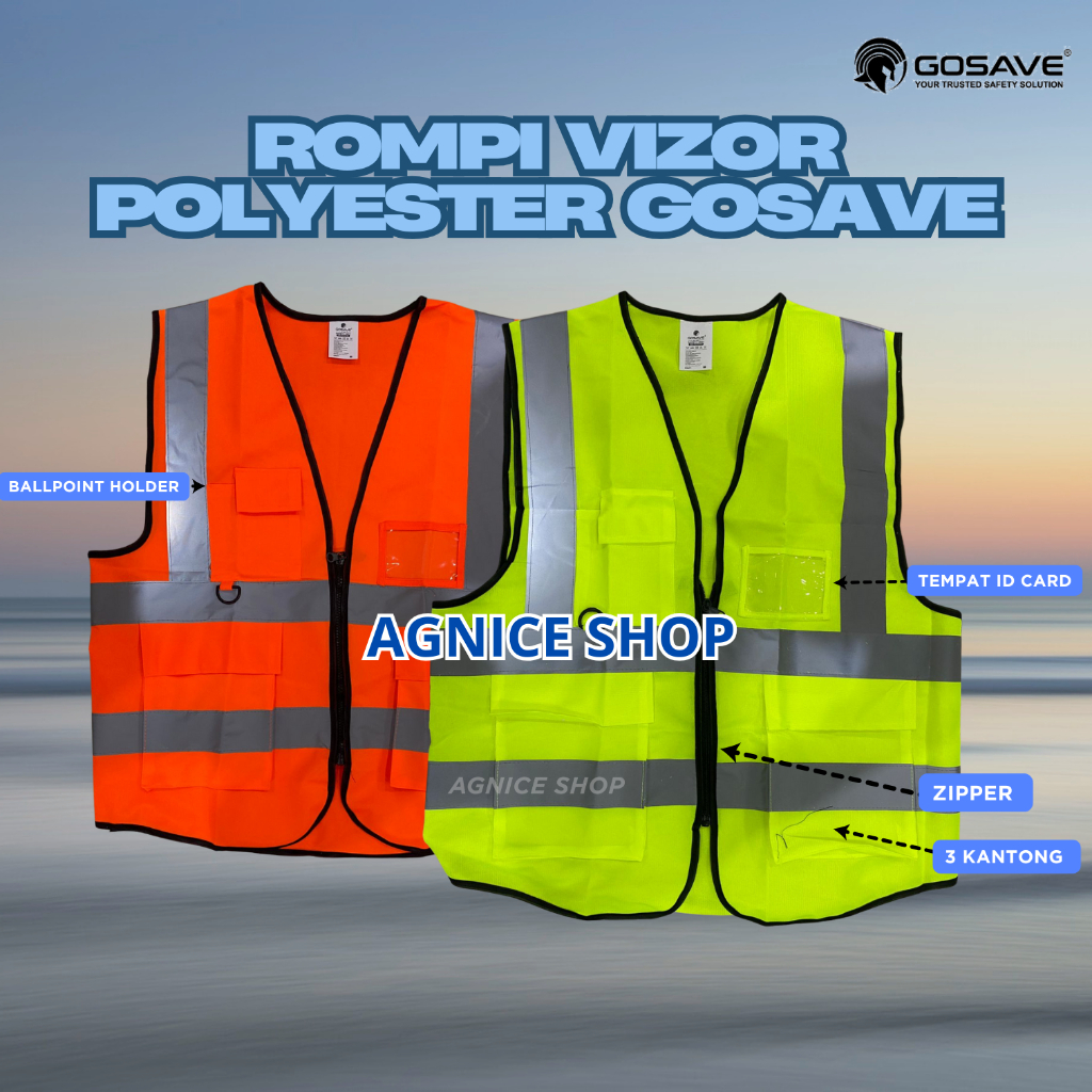 

Rompi VIZOR Polyester Kantong Resleting Zipper & NameTag / ID CARD GOSAVE