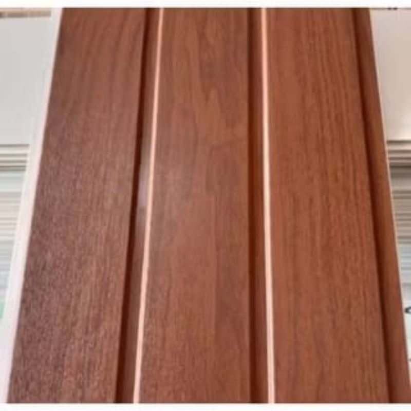 SHUNDA Plafon PVC Cokelat Serat Kayu Rata Doff Panjang 6 Meter Tebal 8mm Lebar 30cm - PL 3077-1