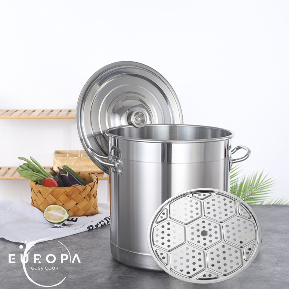 Panci Dandang Stainless Steel Tebal Panci Bakso Jumbo Stockpot Panci Kukus Panci Besar EUROPA