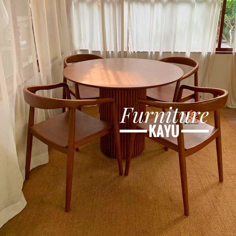 set meja makan bulat minimalis kayu jati, meja makan murah 4 kursi kayu jati, meja makan kayu jati